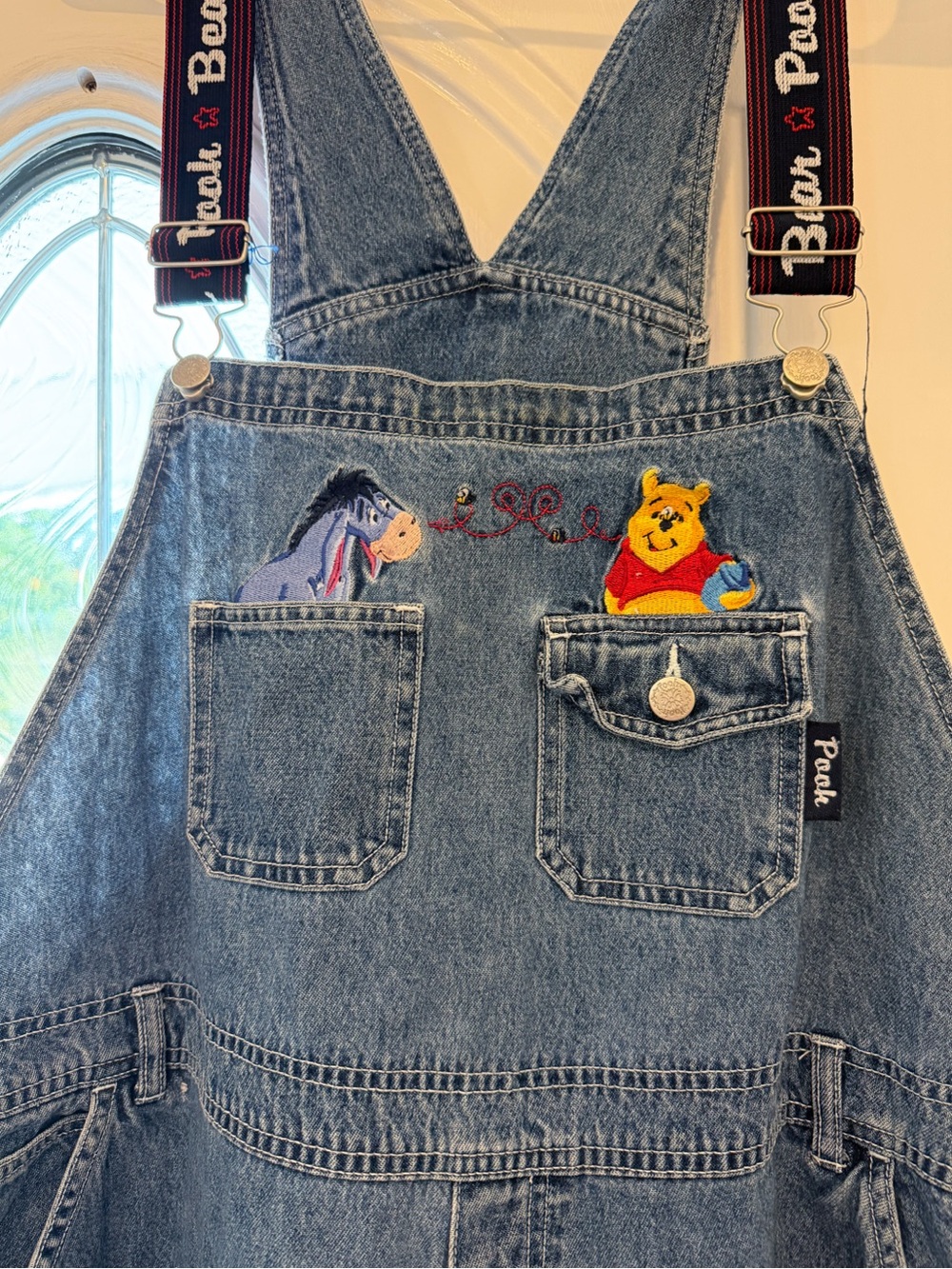 Vtg Disney Winnie the Pooh Denim Overalls Bibs Size Womens 22/24 Disney Pooh